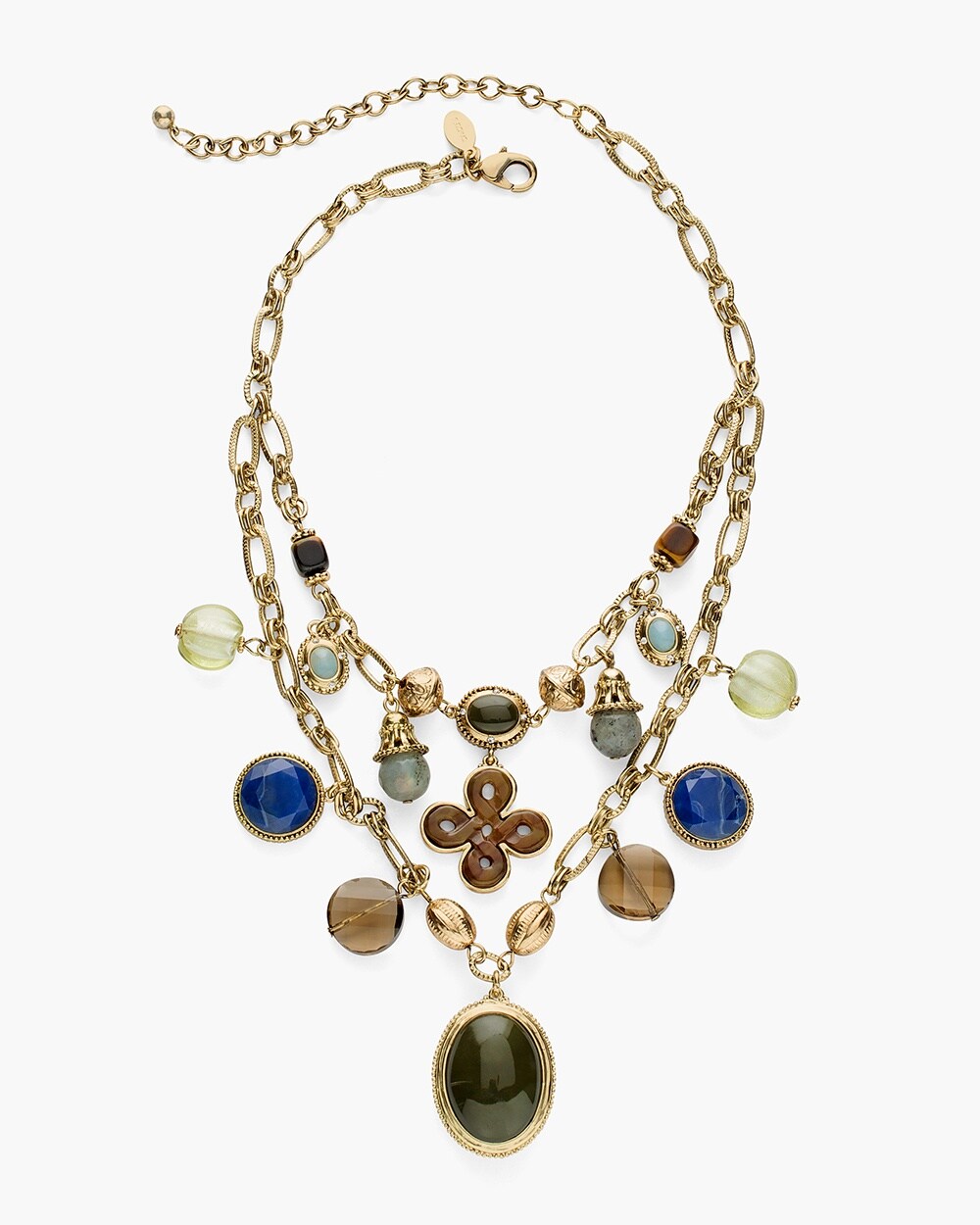 Reversible Multi-Colored-Blue Bib Necklace