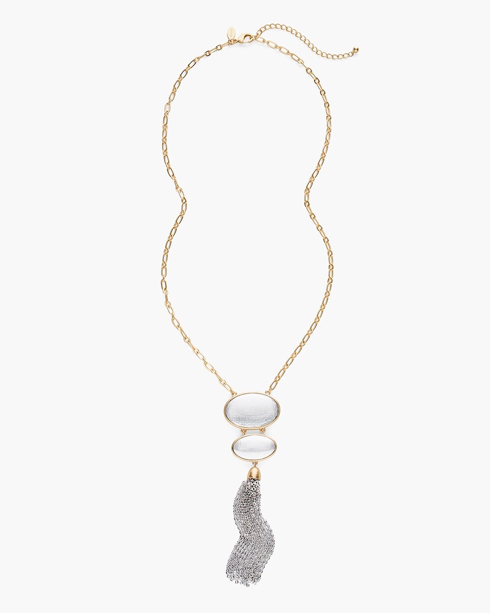 Reversible Mixed-Metal Sparkle Tassel Necklace