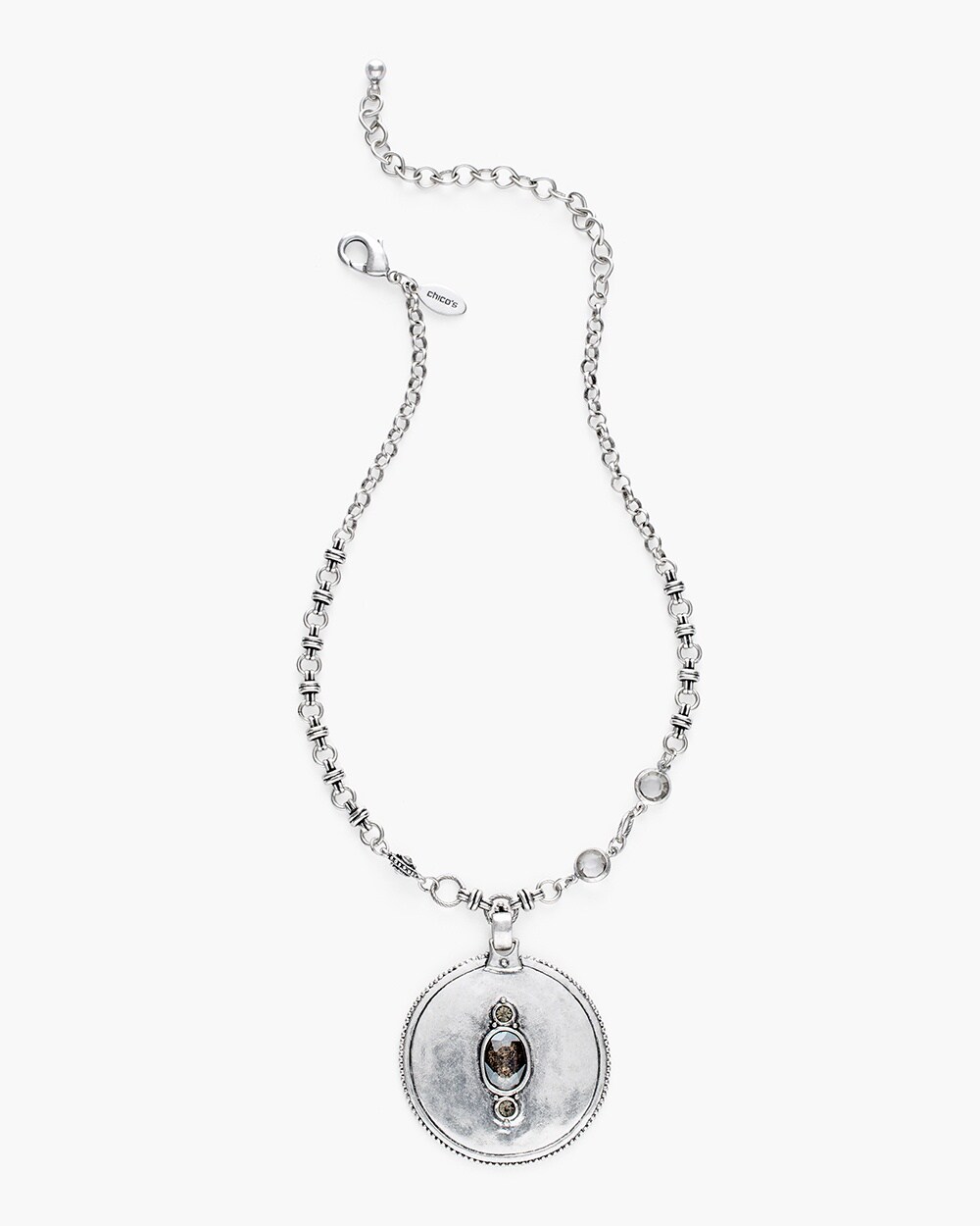 Short Silver-Tone Artisan Pendant Necklace