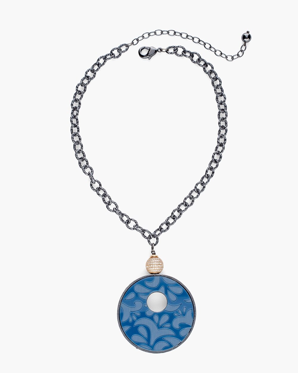 Short Reversible Blue-Neutral Pendant Necklace