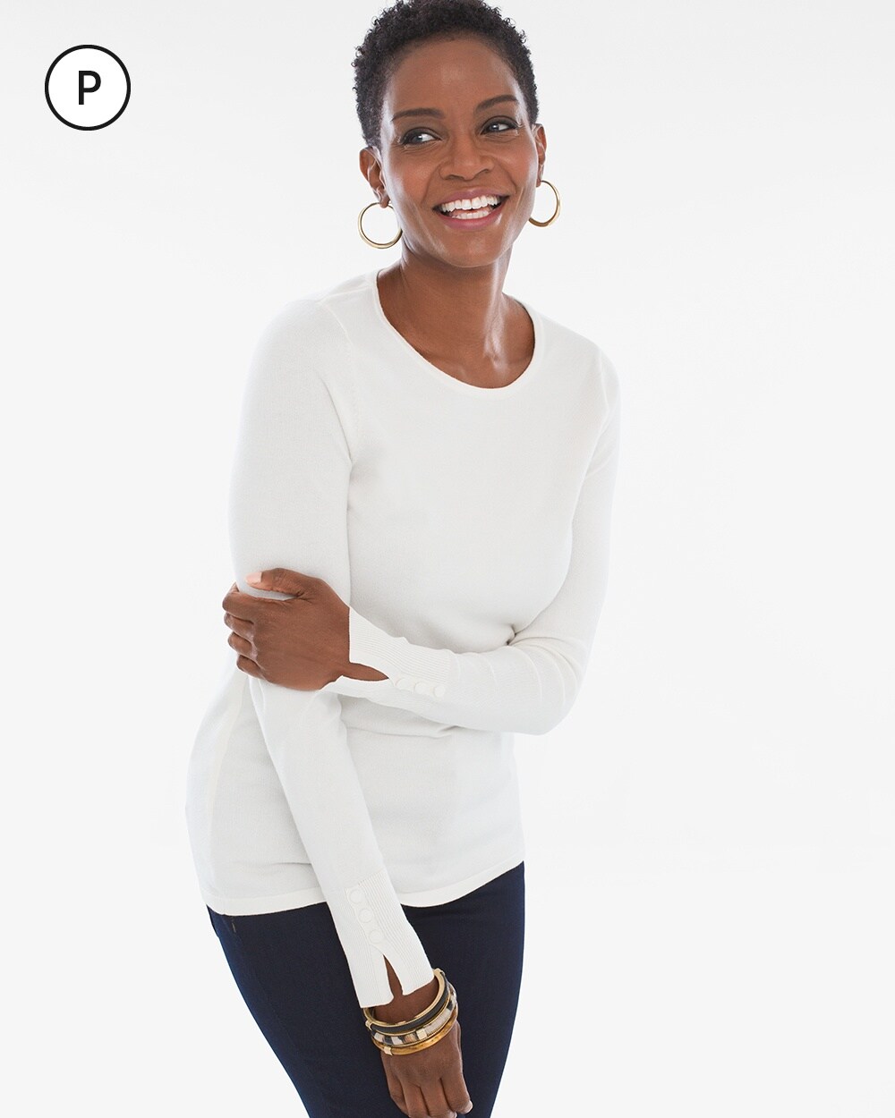 Petite Button-Sleeve Pullover