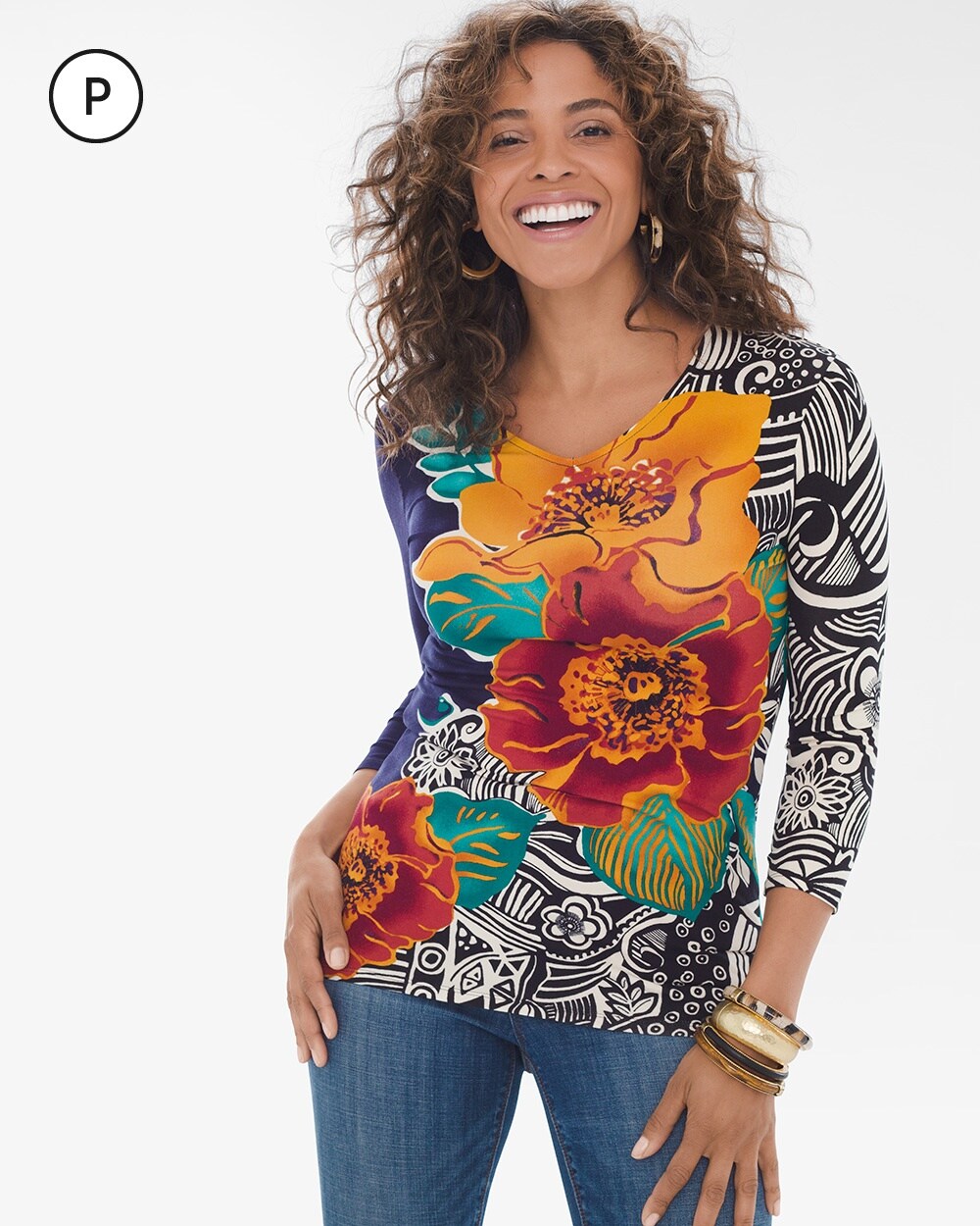 Petite 35th Anniversary Floral V-Neck Top