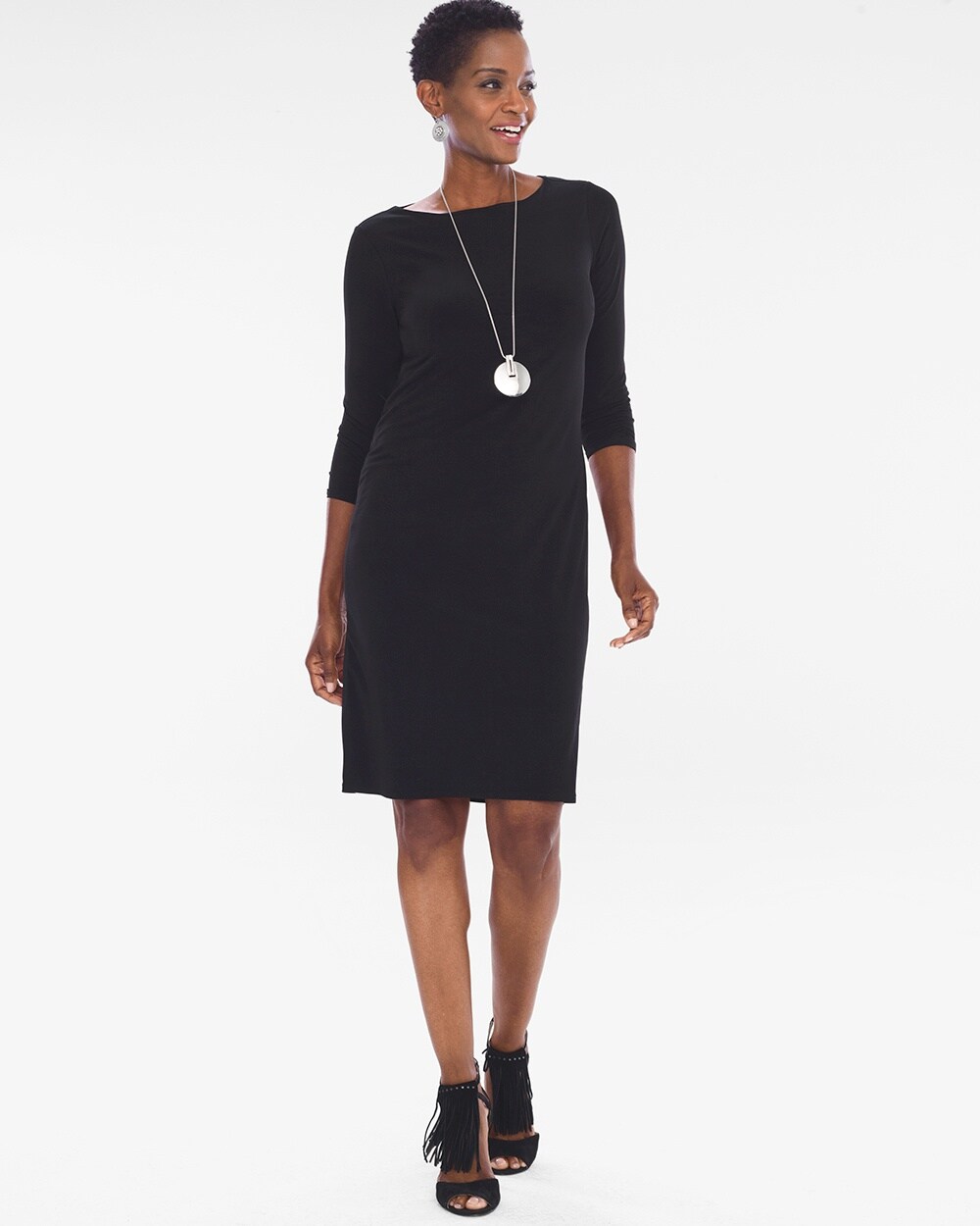 Solid Ruched-Sleeve Dress