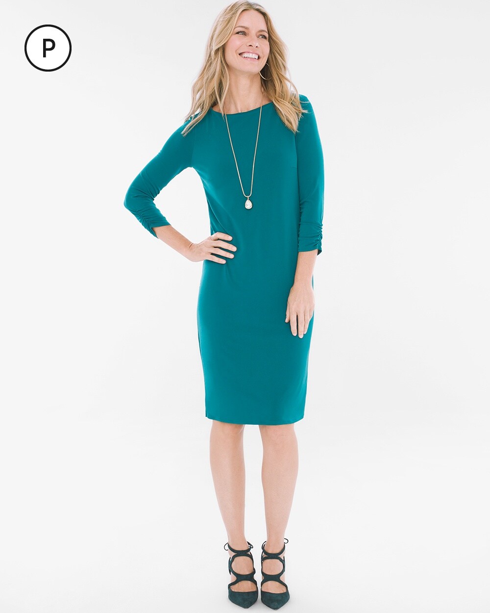 Petite Solid Ruched-Sleeve Dress