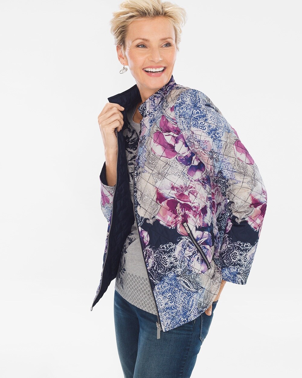 Zenergy Reversible Mixed Floral-Solid Puffer Jacket