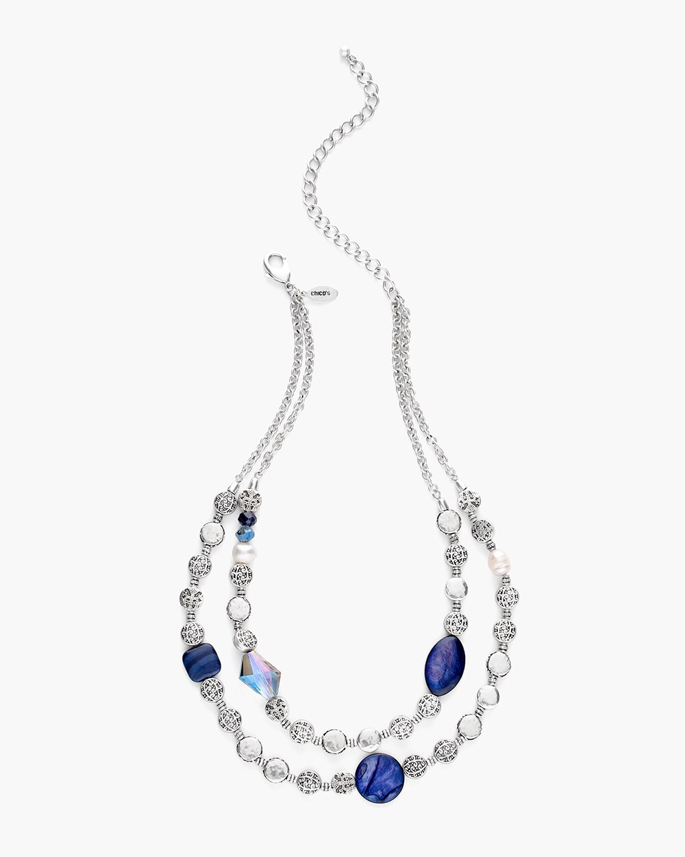 Short Blue and Silver-Tone Necklace