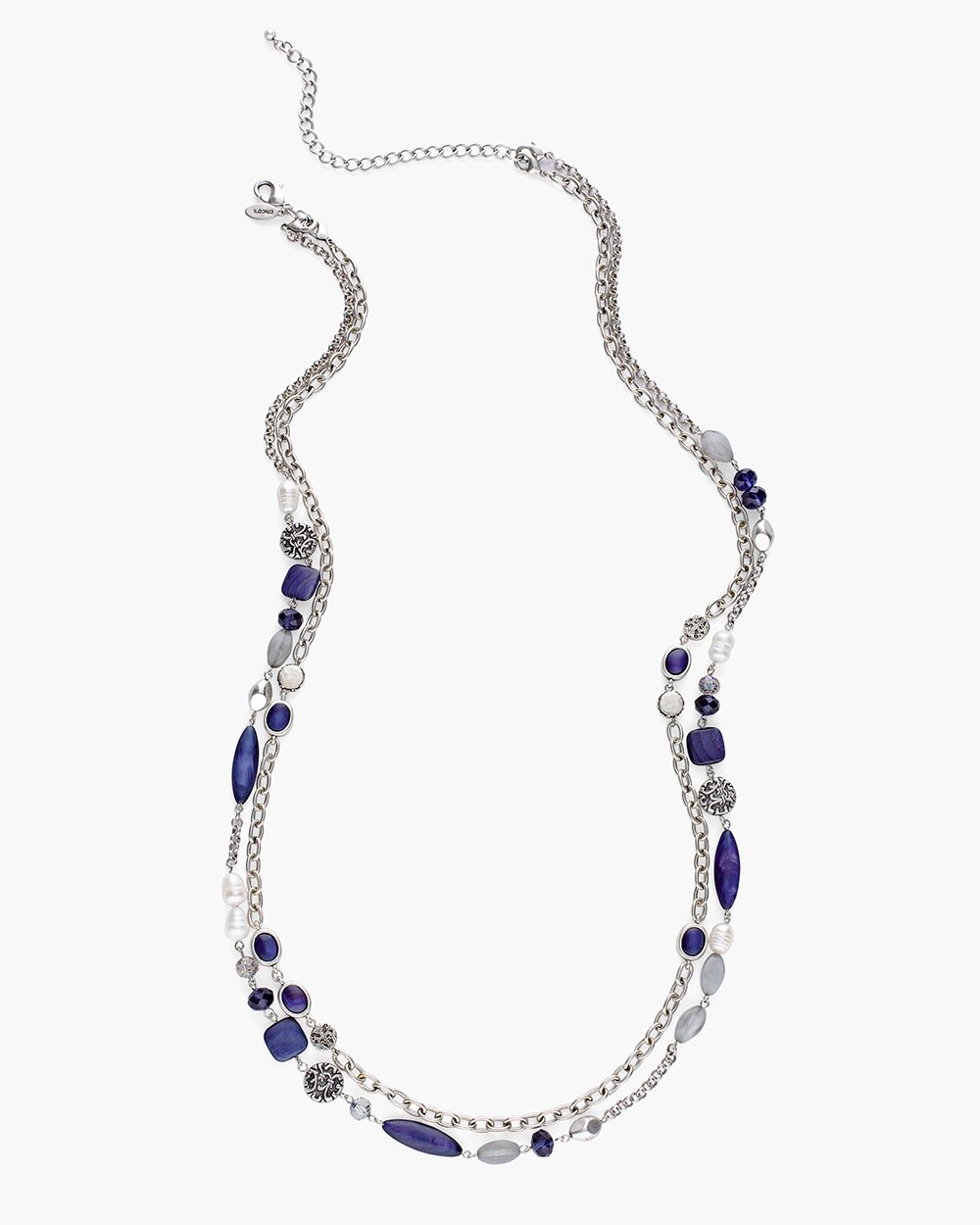 Convertible Blue and Silver-Tone Double-Strand Necklace