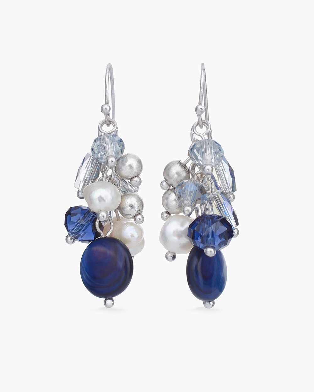 Blue and Silver-Tone Cluster Earrings