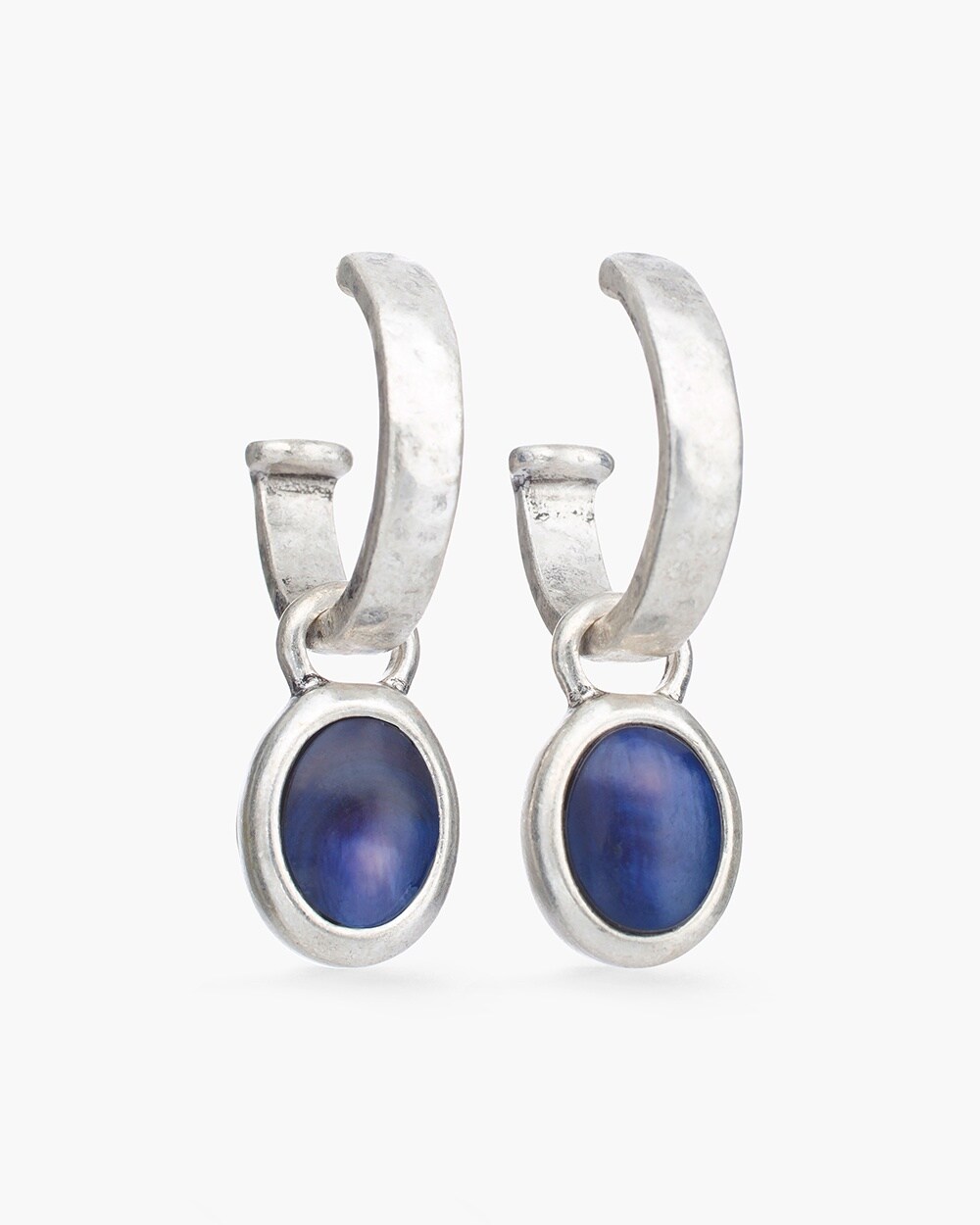 Blue and Silver-Tone Reversible Drop-Hoop Earrings