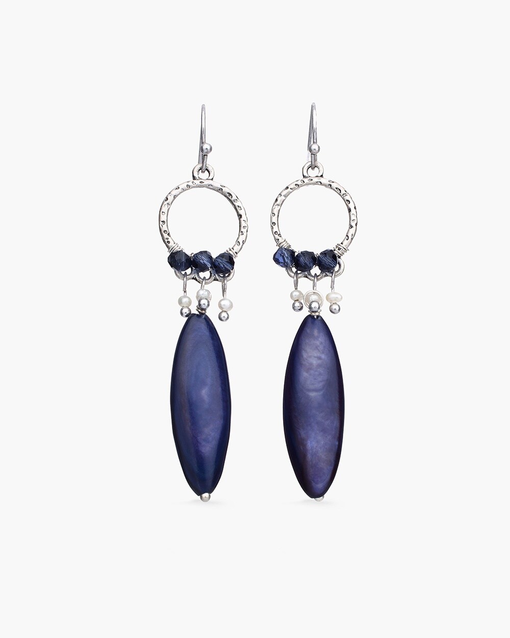 Blue and Silver-Tone Linear Drop Earrings