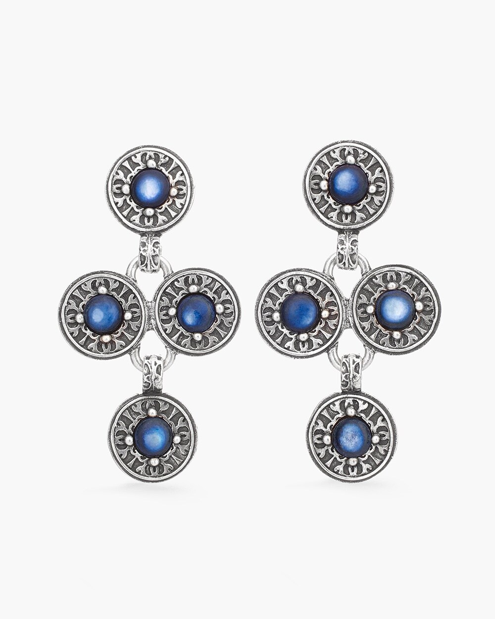 Blue and Silver-Tone Chandelier Earrings