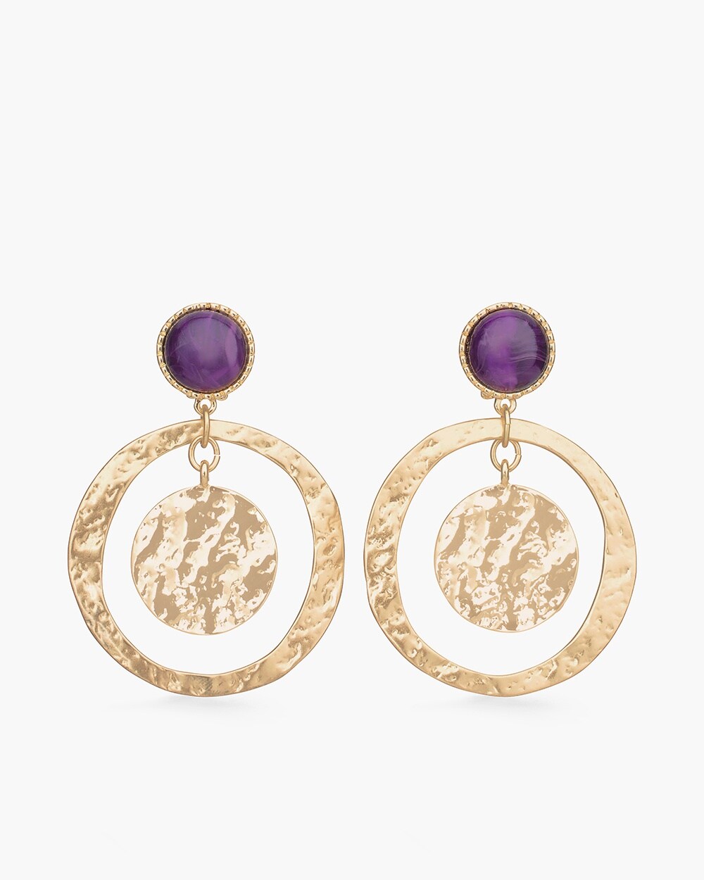 Purple Clip-On Stone Hoop Earrings