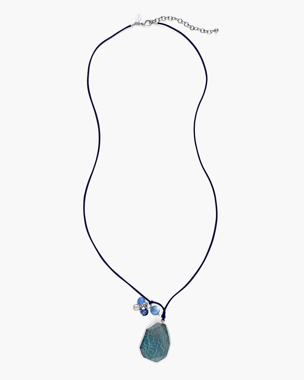 Long Blue and Silver-Tone Pendant Necklace