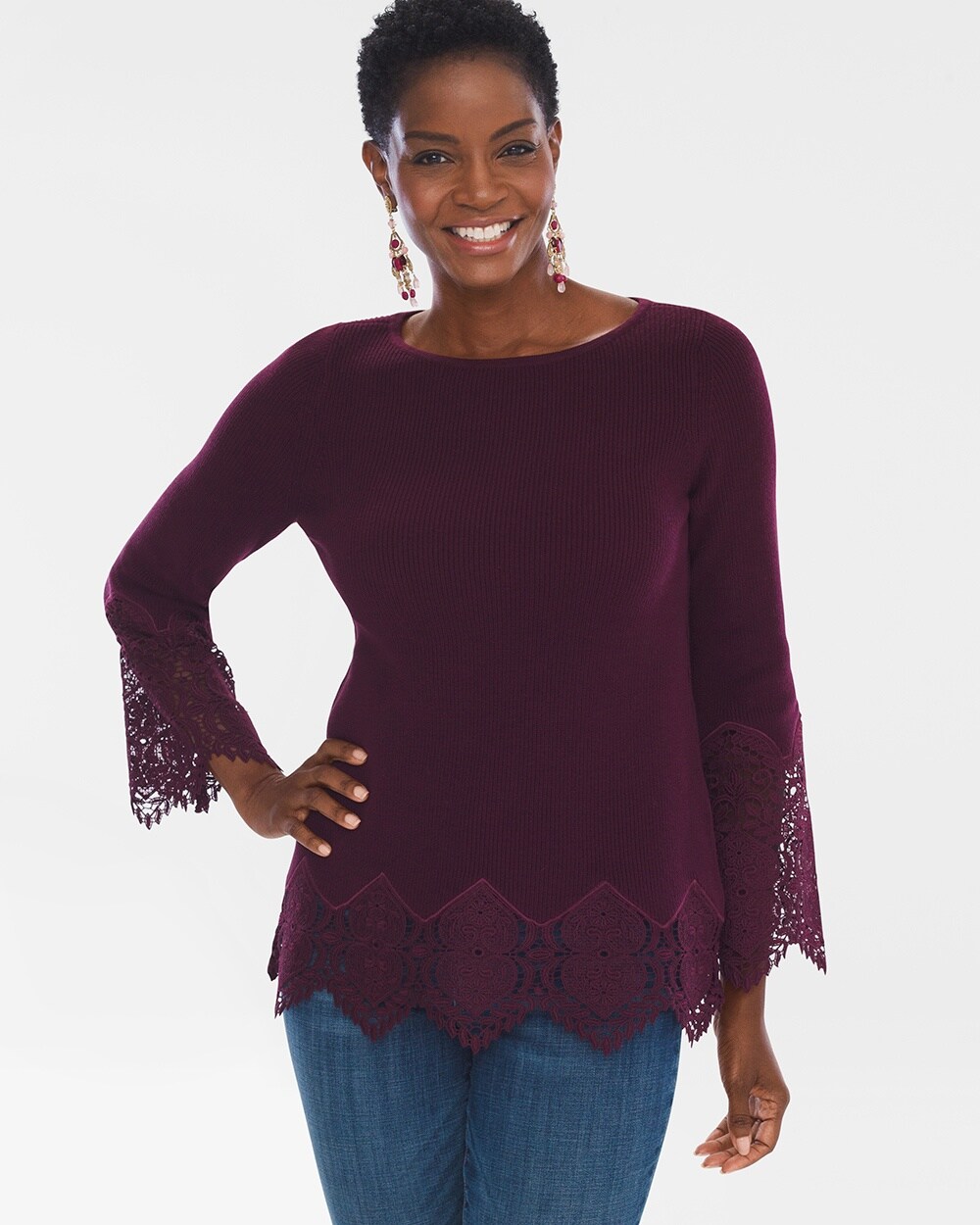 Lace-Sleeve Pullover