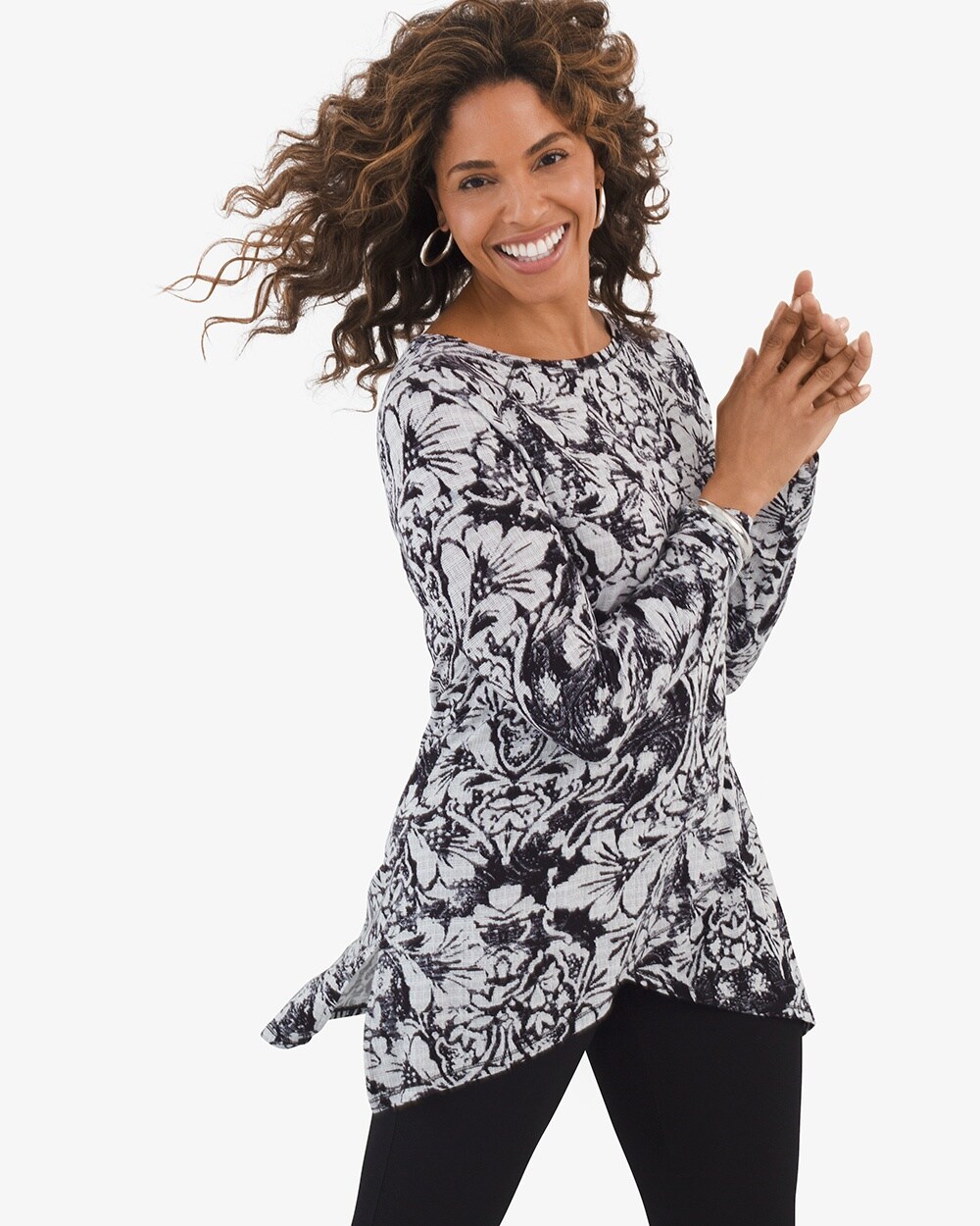 Zenergy Black-and-White Floral Tunic
