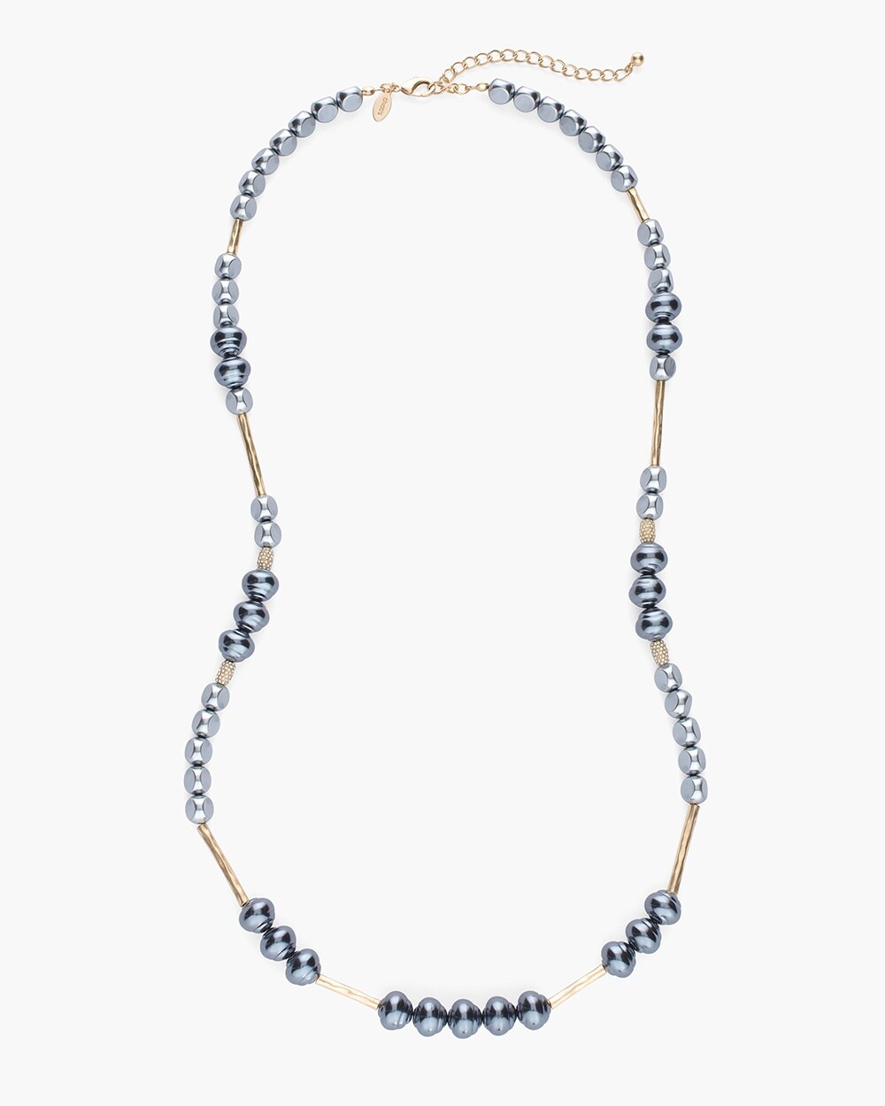 Long Gray Stone Single-Strand Necklace