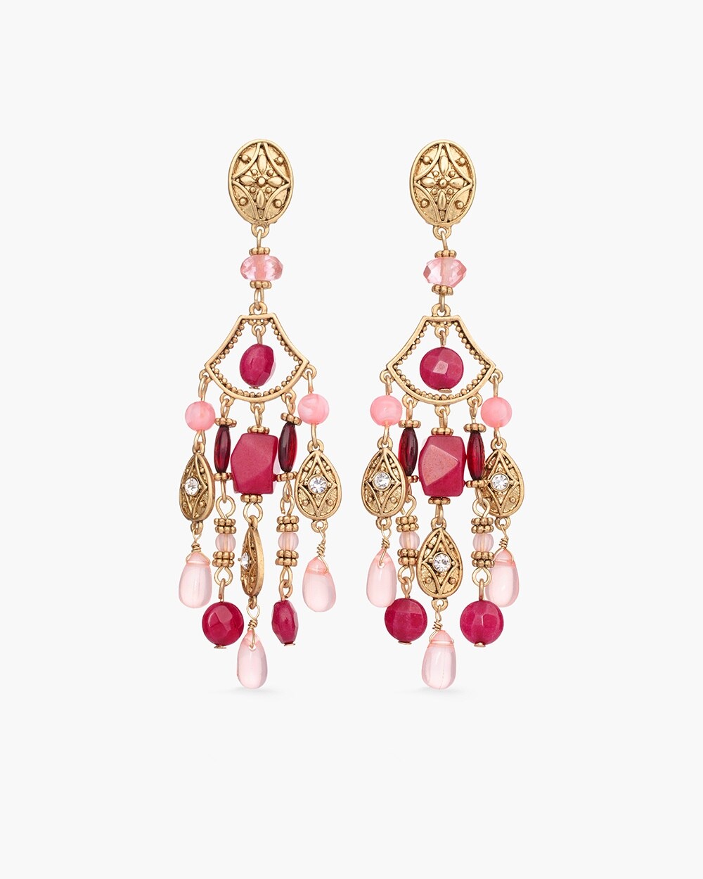 Pink and Merlot Clip-On Chandelier Earrings