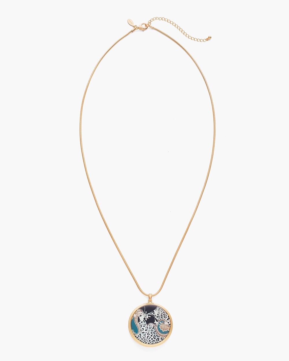 Reversible Mixed-Print-Gold-Tone Pendant Necklace