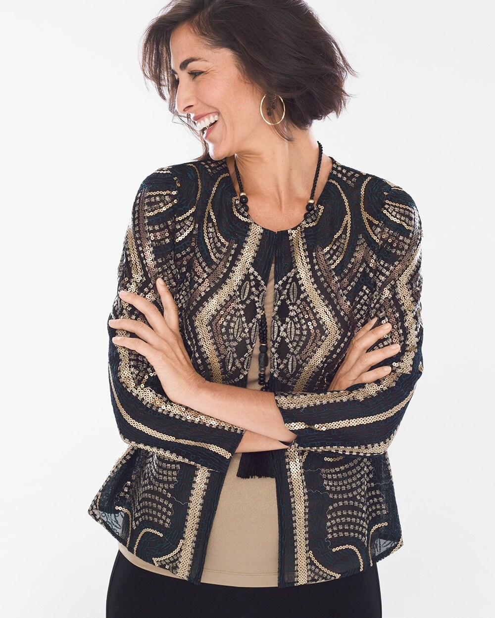 Travelers Collection Black and Gold Sequin Jacket