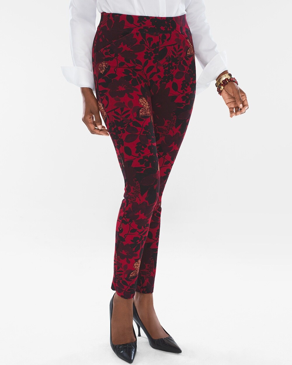 Travelers Collection Red and Black Floral Crepe Pants