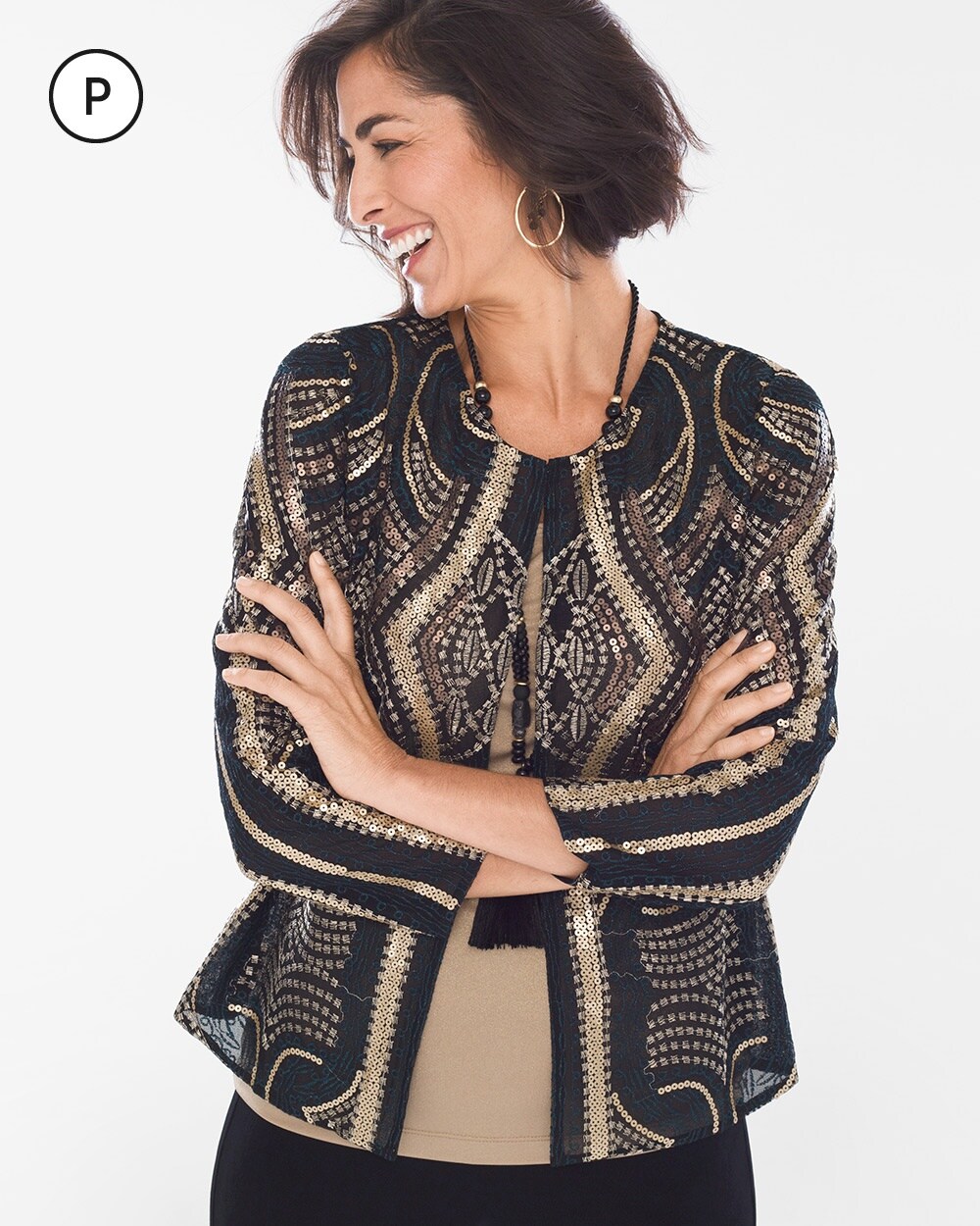 Petite Travelers Collection Black and Gold Sequin Jacket