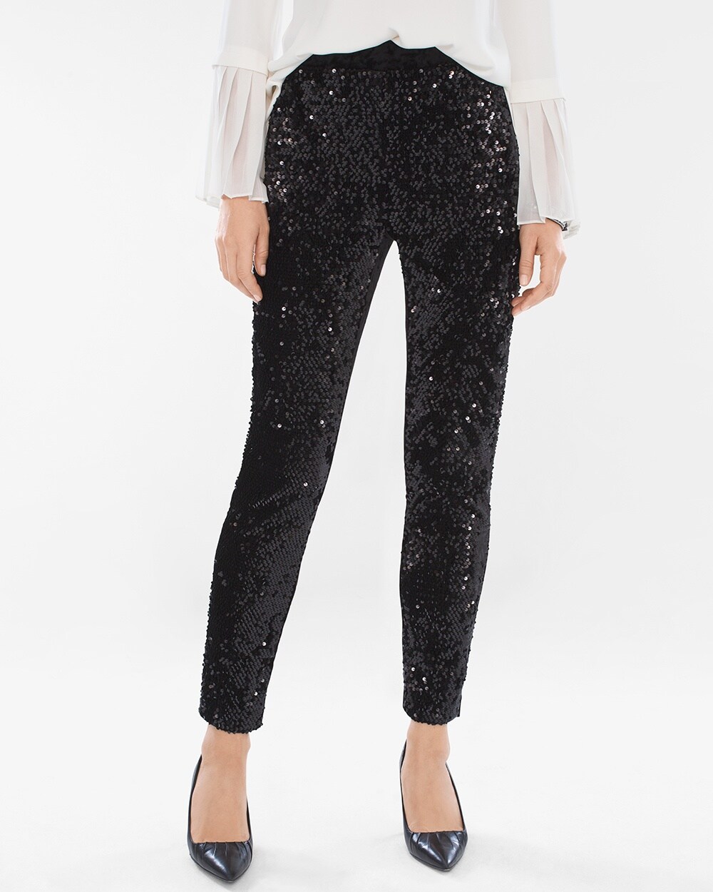 Sequined and Panne Tapered Ankle Pants