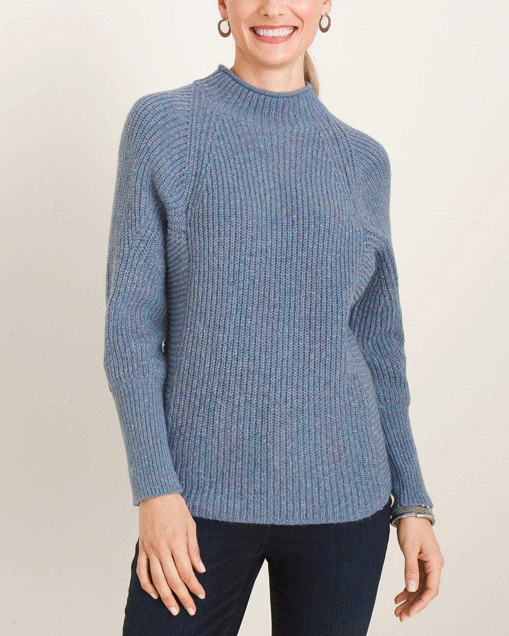 Marled Mock-Neck Pullover Sweater