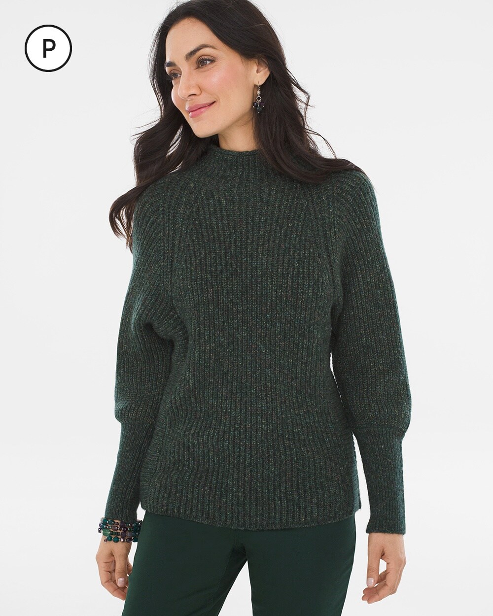 Petite Marled Mock-Neck Pullover Sweater