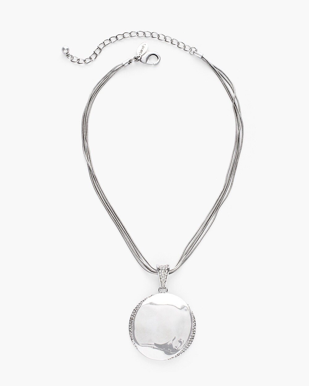 Short Silver-Tone Pave Pendant Necklace