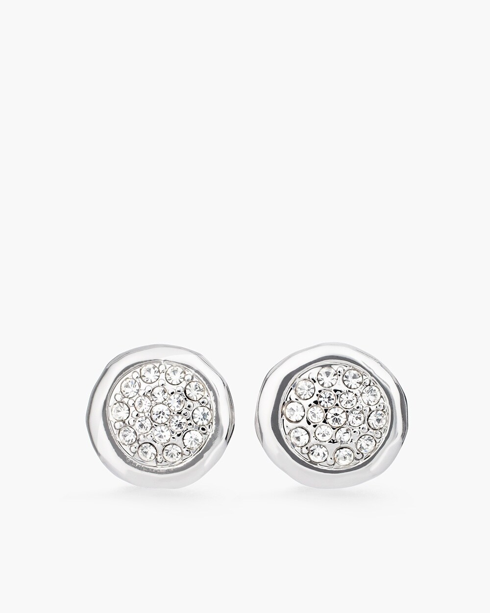 Silver-Tone Pave Stud Earrings