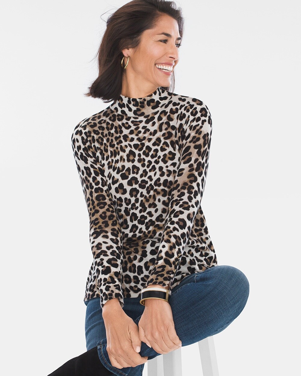 Leopard-Print Mock-Neck Pullover