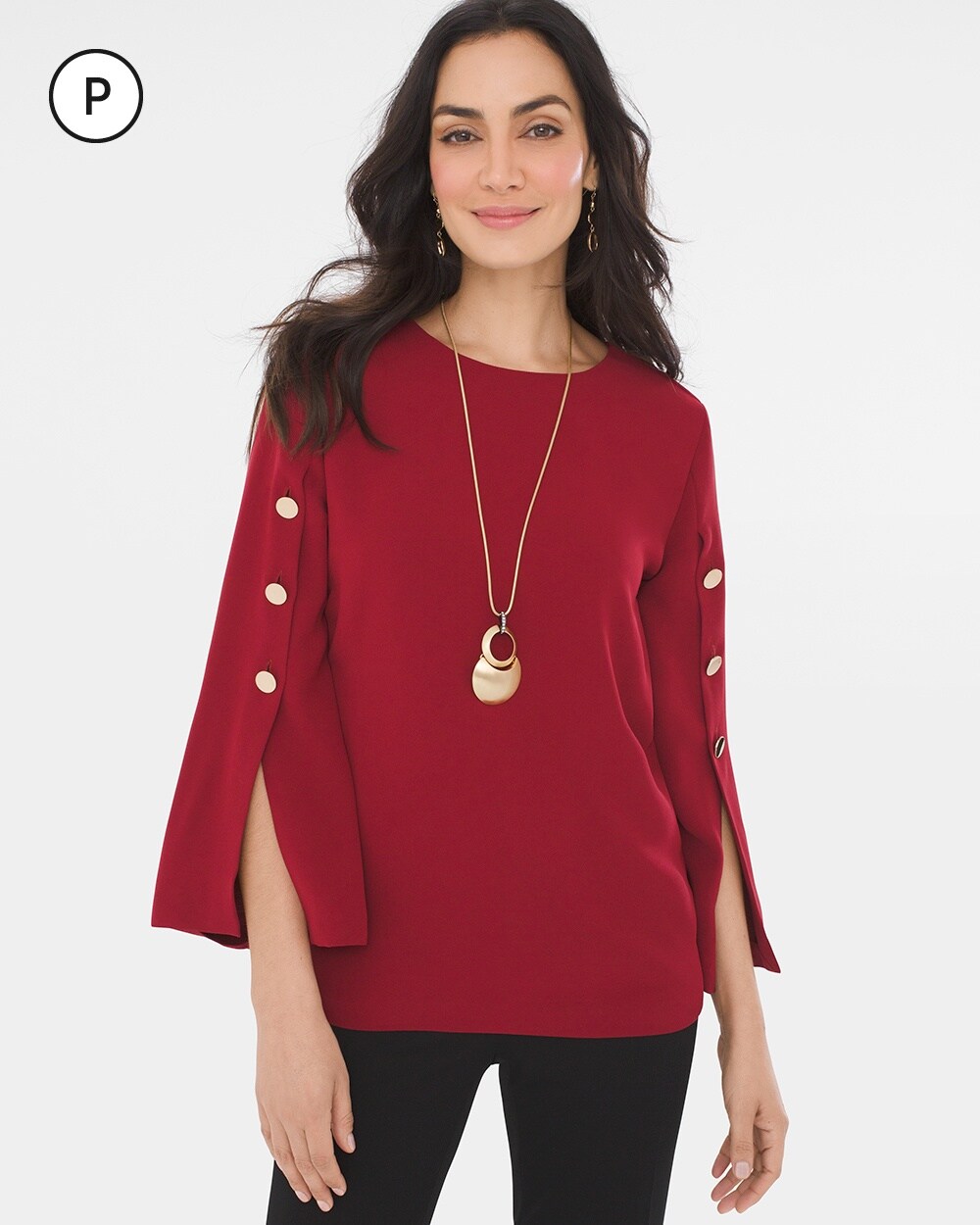 Petite Military-Style Button-Sleeve Top