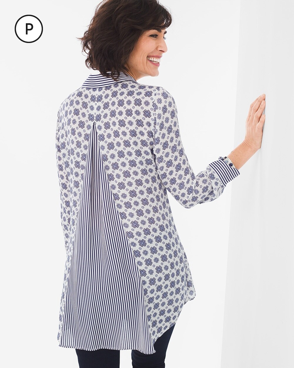 Petite Stripe-Detail Foulard Shirt