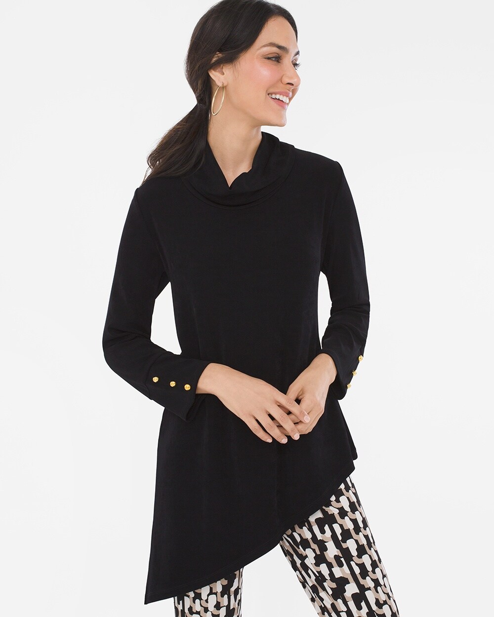 Travelers Classic Button-Sleeve Cowl-Neck Top
