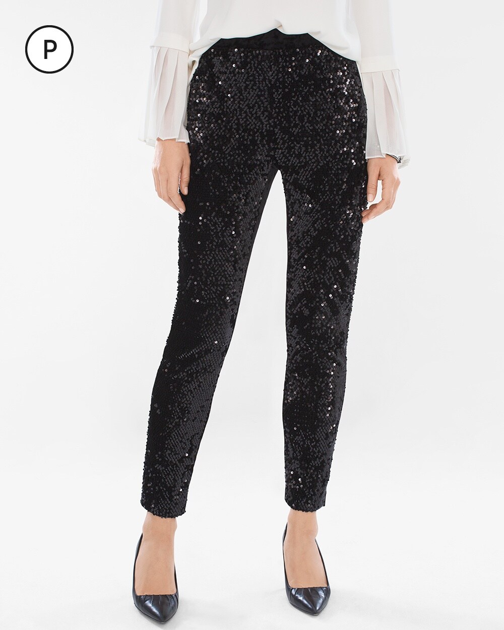 Petite Sequined and Panne Tapered Ankle Pants
