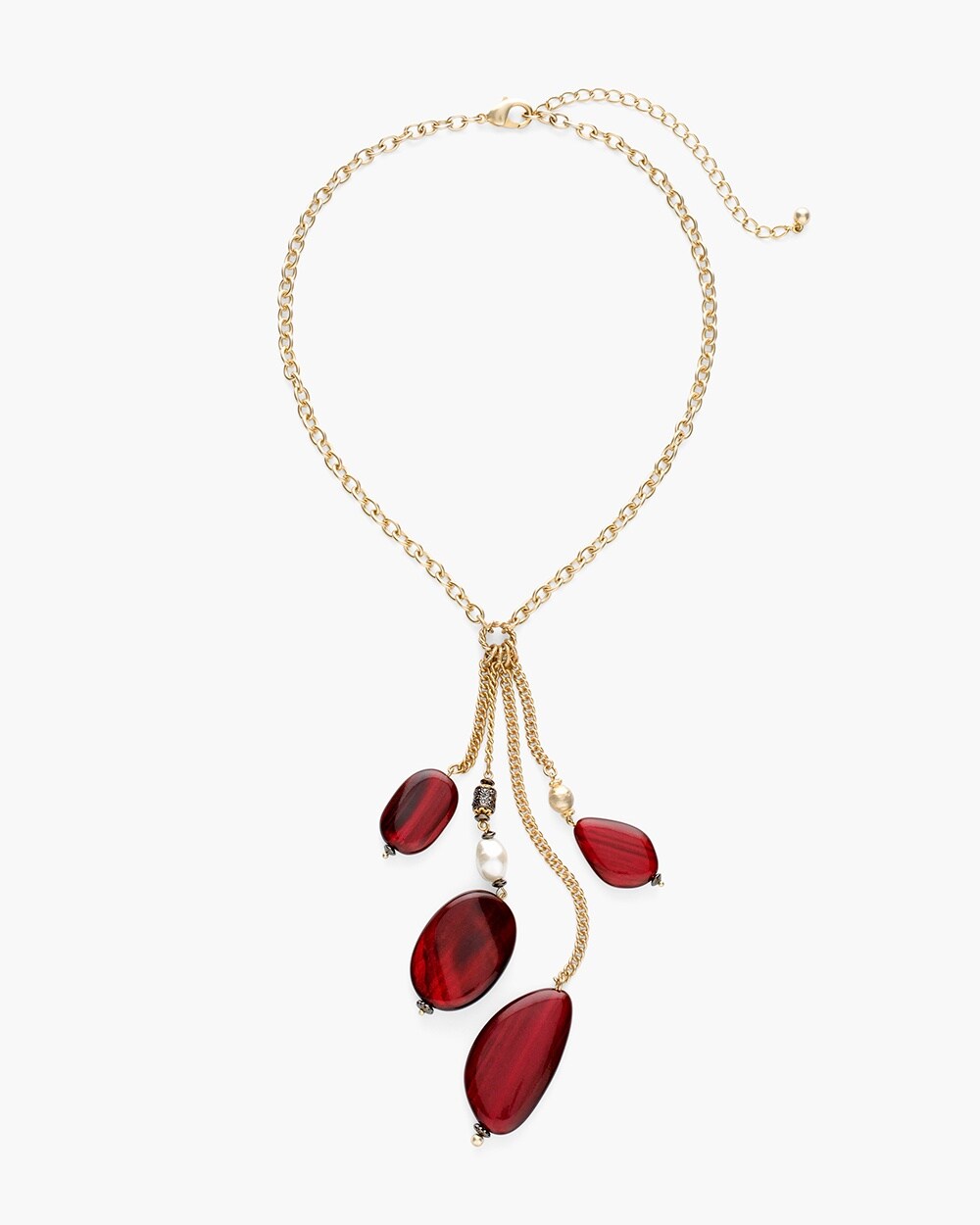 Red and Gold-Tone Y-Necklace