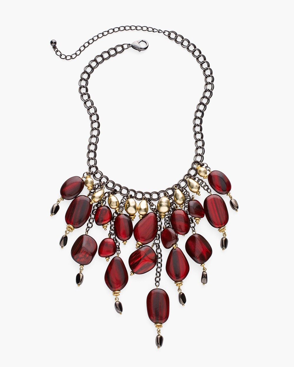 CHICO'S RED AND GOLD-TONE BIB NECKLACE 