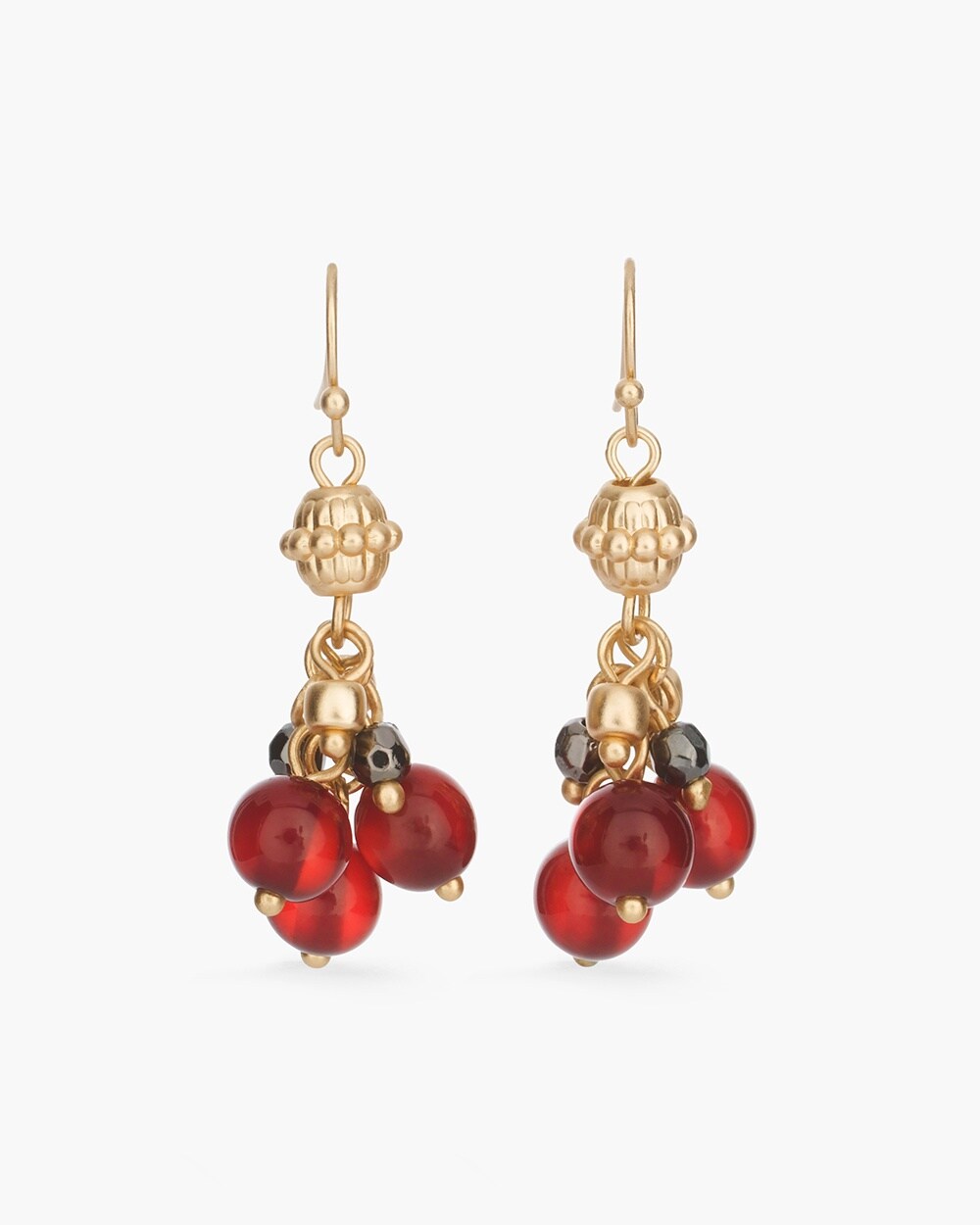 Red and Gold-Tone Cluster Earrings
