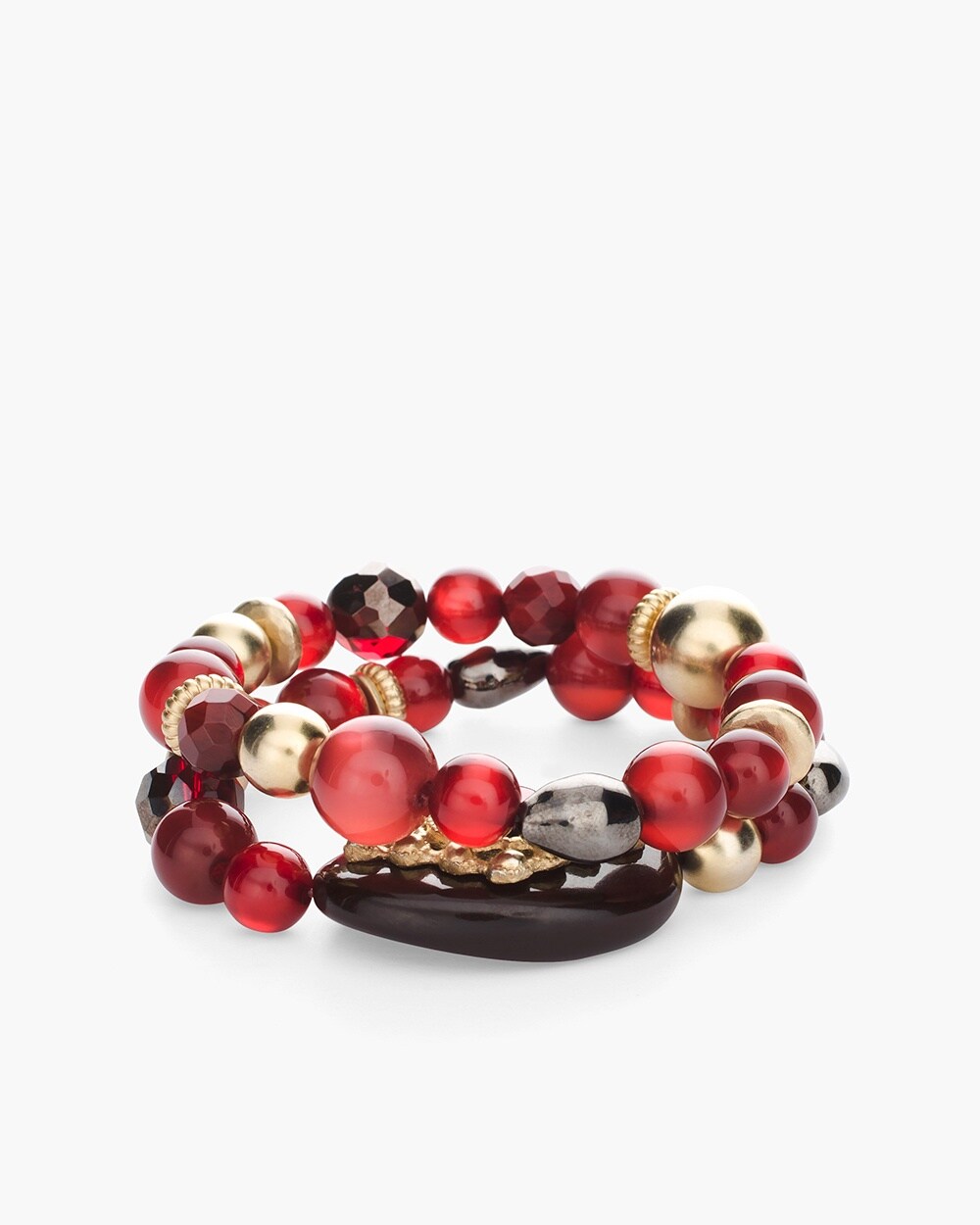 Red and Gold-Tone Stretch Bracelet Set