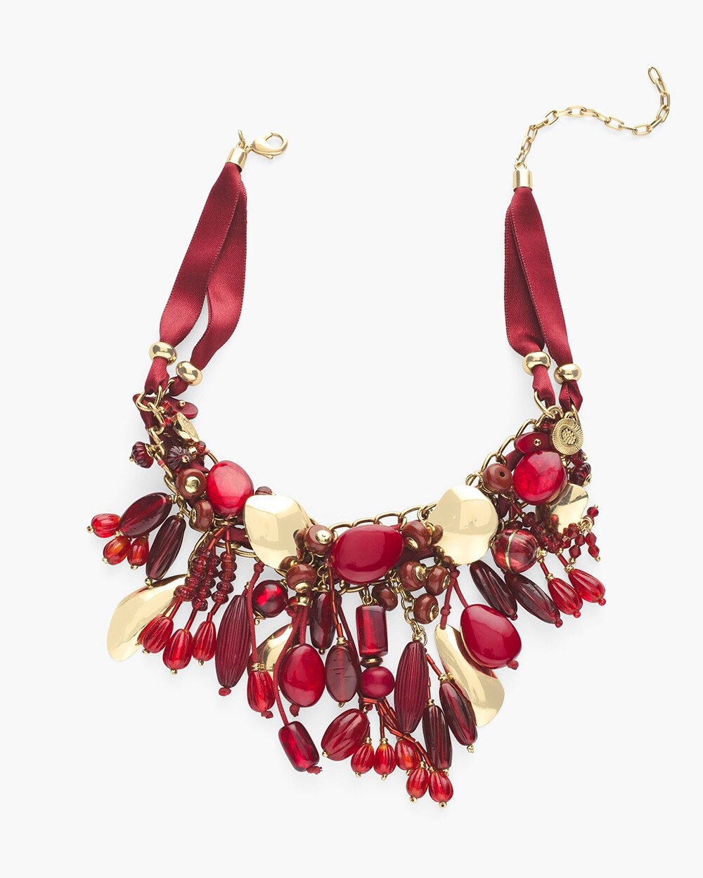 Short Red and Gold-Tone Bib Necklace