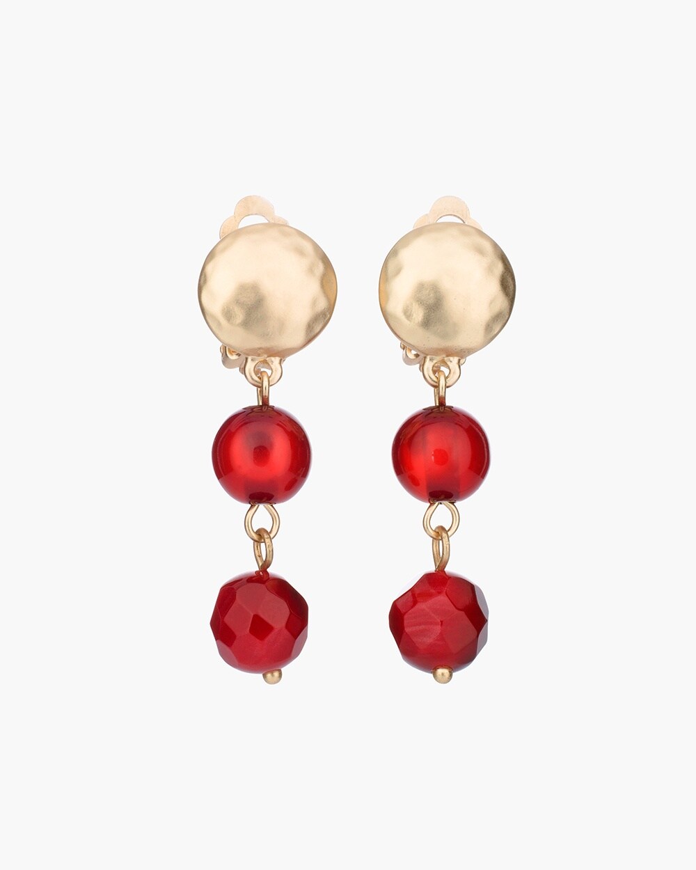 Red and Gold-Tone Clip-On Linear Earrings