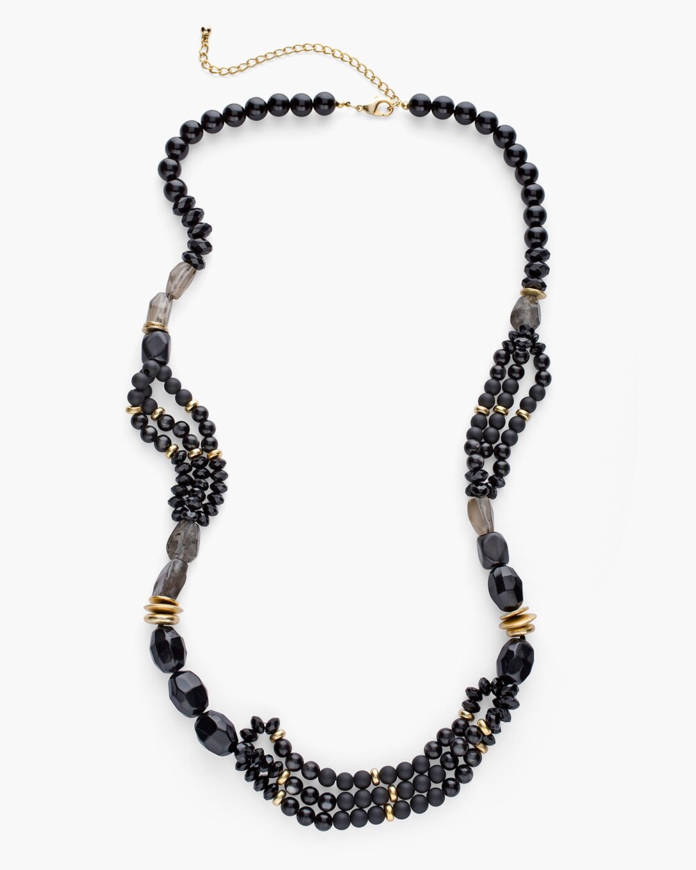 Long Black and Gold-Tone Single-Strand Necklace