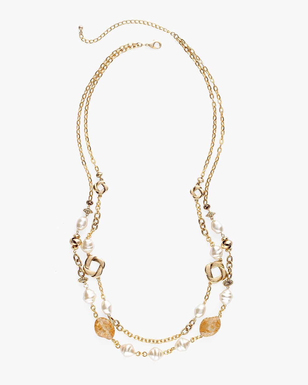 Gold-Tone and Faux-Pearl Double-Strand Necklace