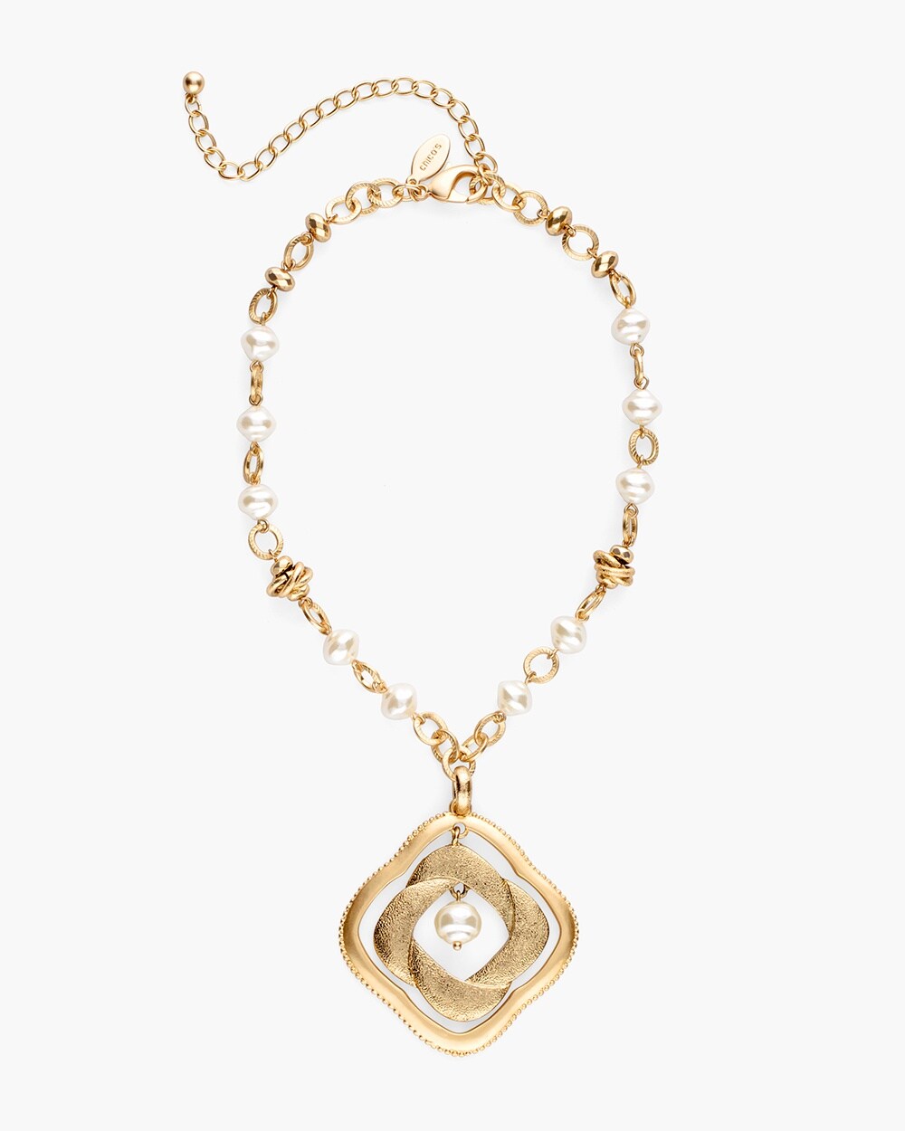 Short Gold-Tone and Faux-Pearl Pendant Necklace