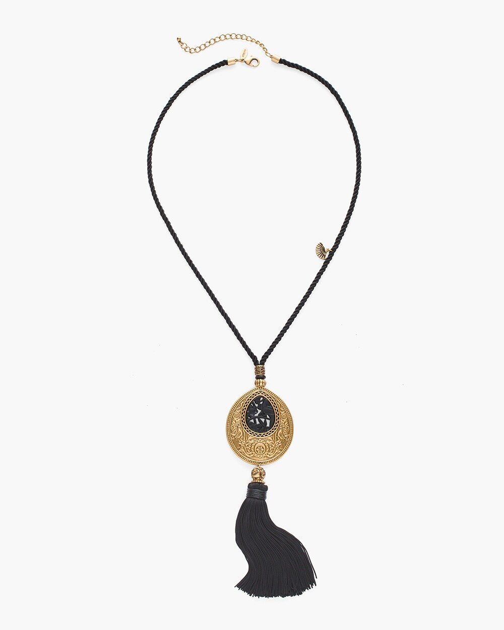 Black and Gold-Tone Tassel Necklace
