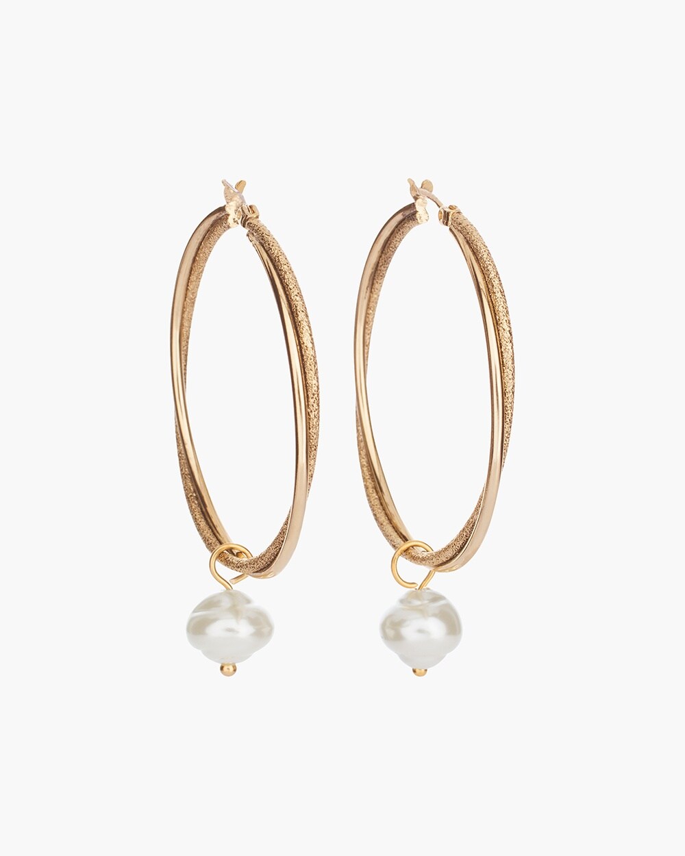 Gold-Tone and Faux-Pearl Hoop Earrings