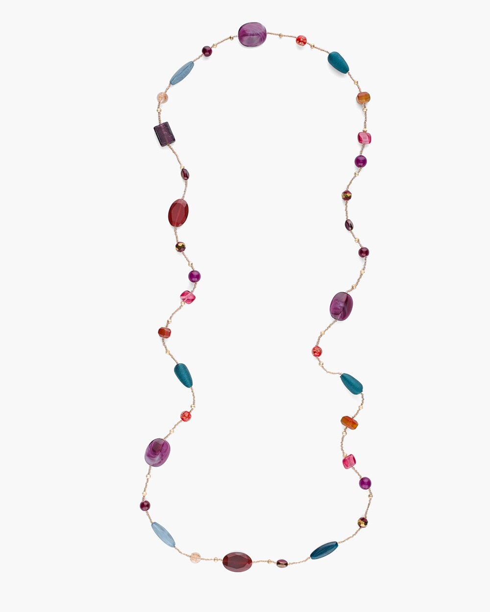 Long Multi-Colored Stone Single-Strand Necklace
