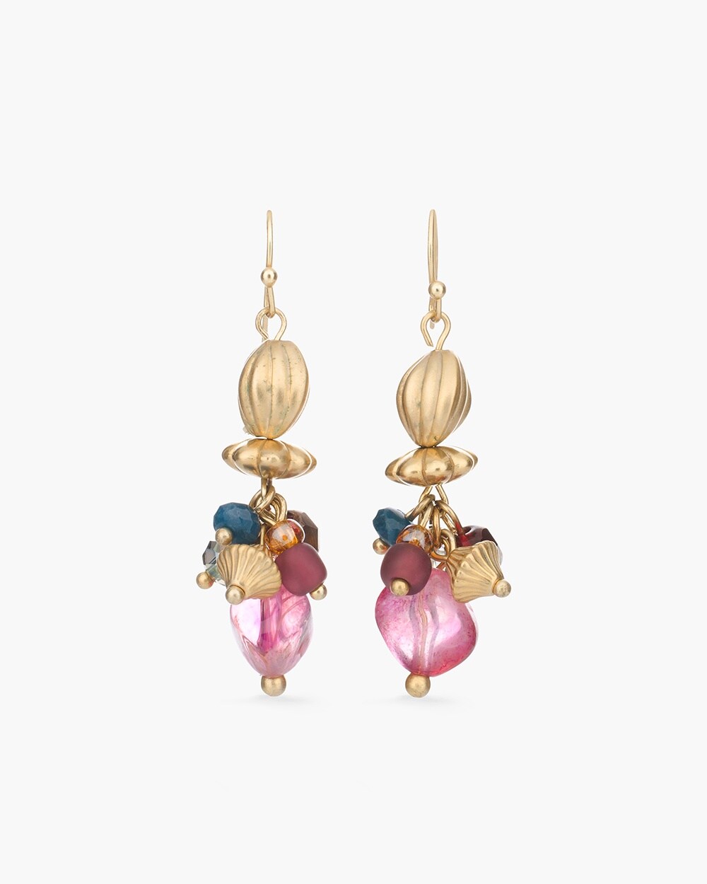 Multi-Colored Stone Drop-Cluster Earrings