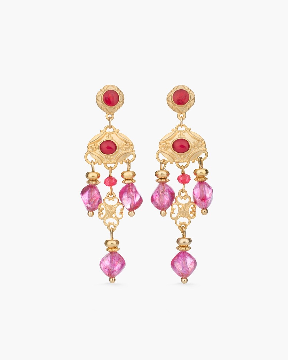 Pink and Gold-Tone Chandelier Earrings