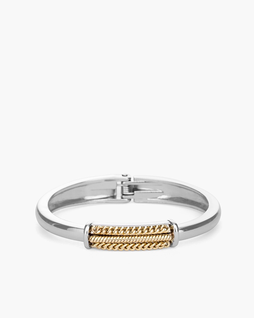 Silver-Tone Magnetic Bracelet With Gold-Tone Hinge
